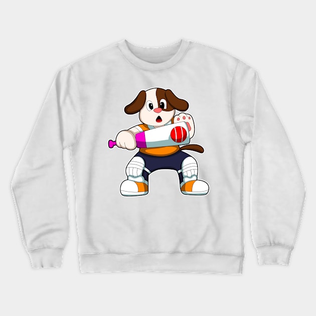 Dog as Batsman with Cricket bat Crewneck Sweatshirt by Markus Schnabel